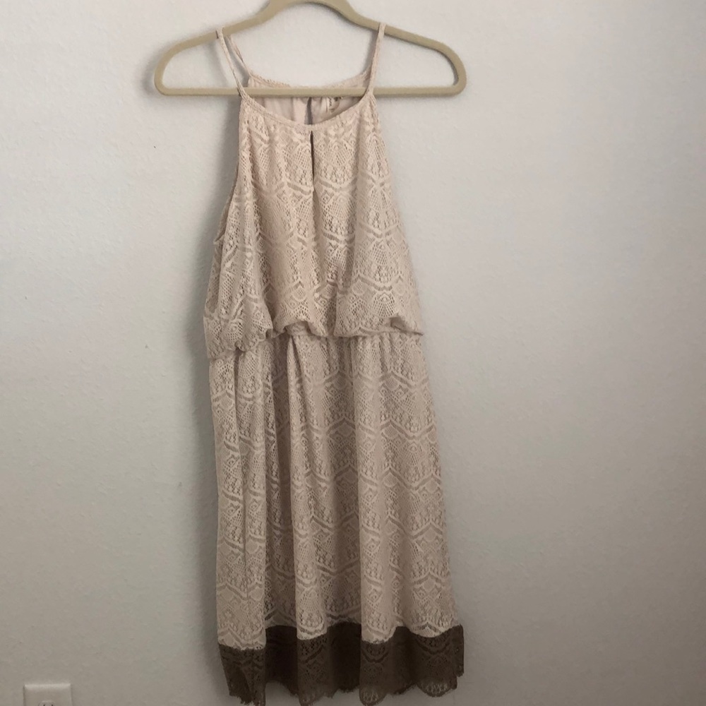 Beige and Brown Emma and Michele Lace Dress Sz 14